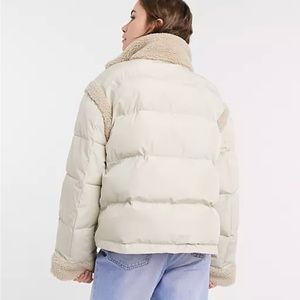 ASOS Design Beige Puffer with shearling